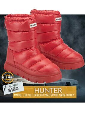 NEW Hunter Maribel Red Lug Sole Insulated Waterproof Snow Booties Women's 7
